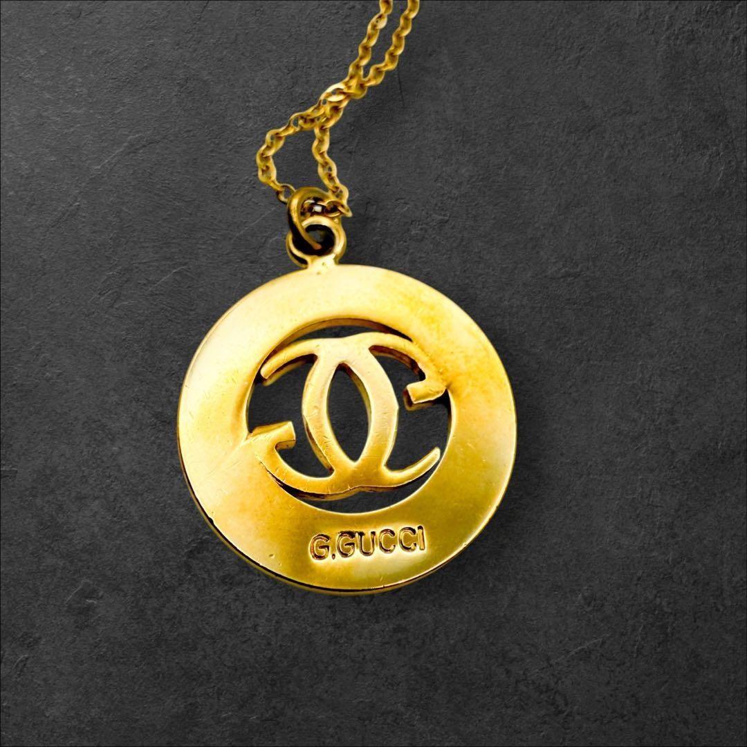 GUCCI Necklace Pendant GG Logo Gold Women Accessory Authentic