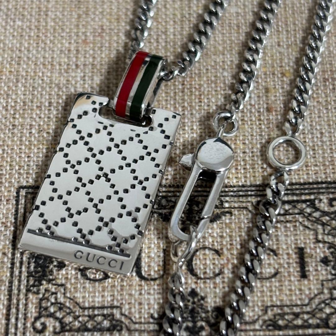 GUCCI Necklace Pendant Diamante Plate Silver 925 Women Accessory Authentic