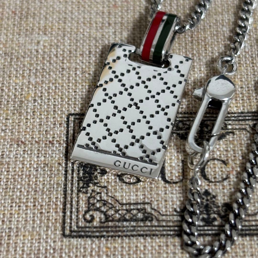 GUCCI Necklace Pendant Diamante Plate Silver 925 Women Accessory Authentic