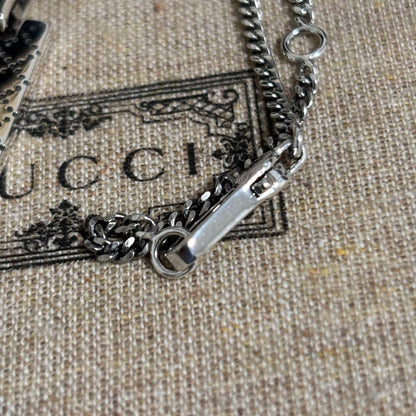 GUCCI Necklace Pendant Diamante Plate Silver 925 Women Accessory Authentic