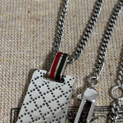 GUCCI Necklace Pendant Diamante Plate Silver 925 Women Accessory Authentic