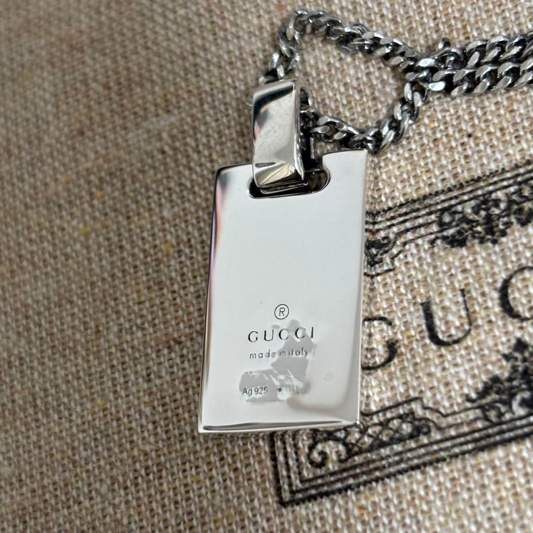 GUCCI Necklace Pendant Diamante Plate Silver 925 Women Accessory Authentic