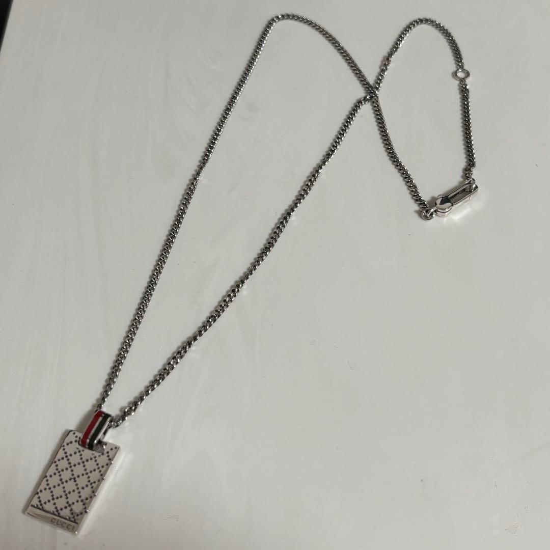 GUCCI Necklace Pendant Diamante Plate Silver 925 Women Accessory Authentic