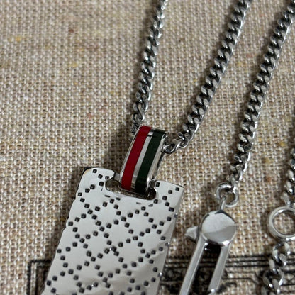 GUCCI Necklace Pendant Diamante Plate Silver 925 Women Accessory Authentic