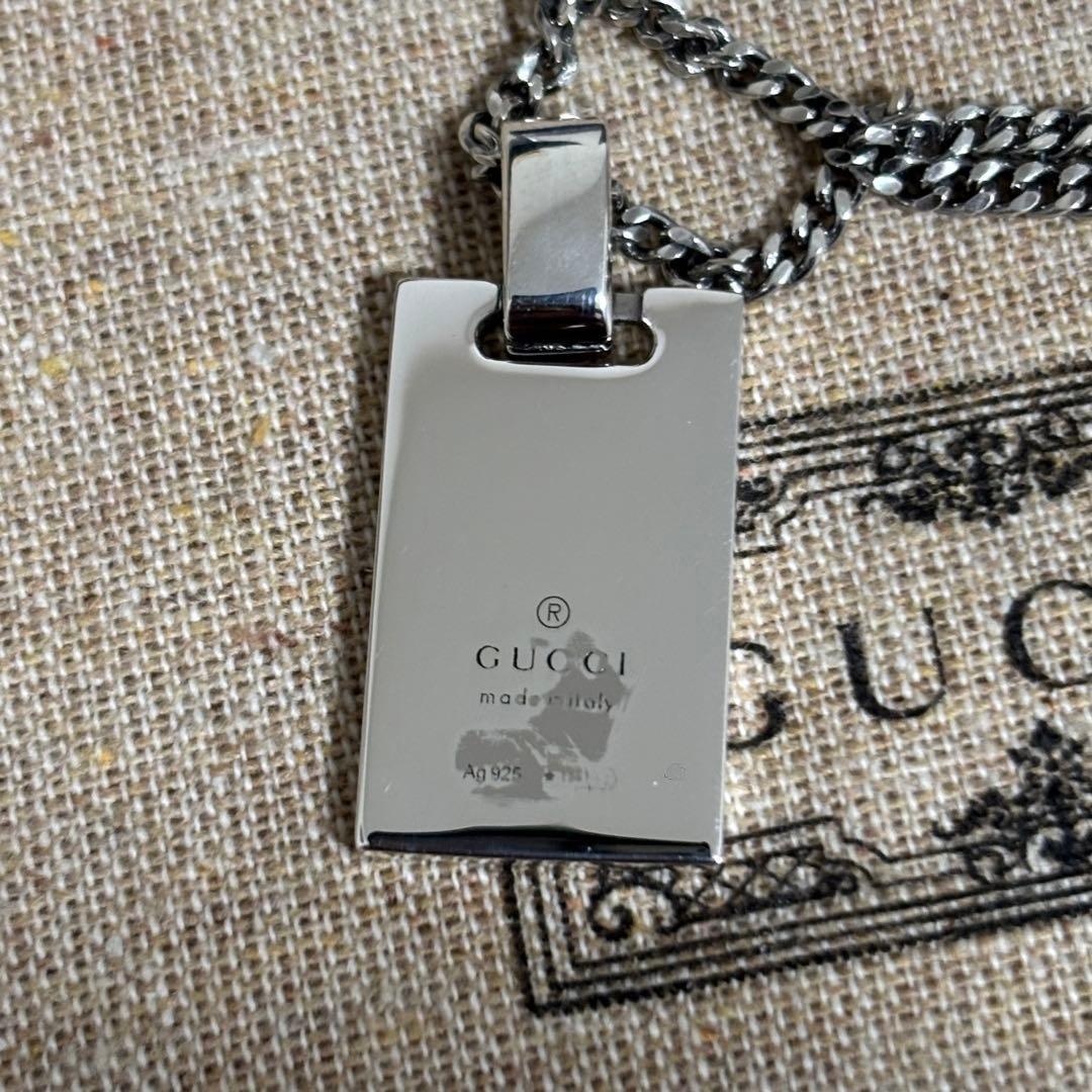 GUCCI Necklace Pendant Diamante Plate Silver 925 Women Accessory Authentic