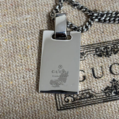 GUCCI Necklace Pendant Diamante Plate Silver 925 Women Accessory Authentic