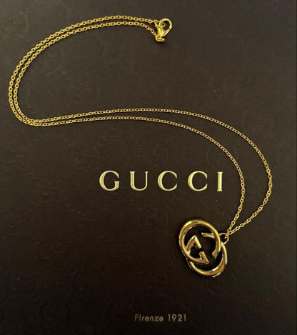 GUCCI Necklace Pendant GG logo charm Gold Men Accessory Authentic