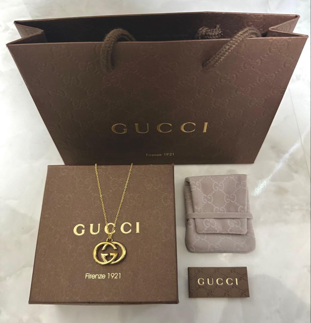 GUCCI Necklace Pendant GG logo charm Gold Men Accessory Authentic