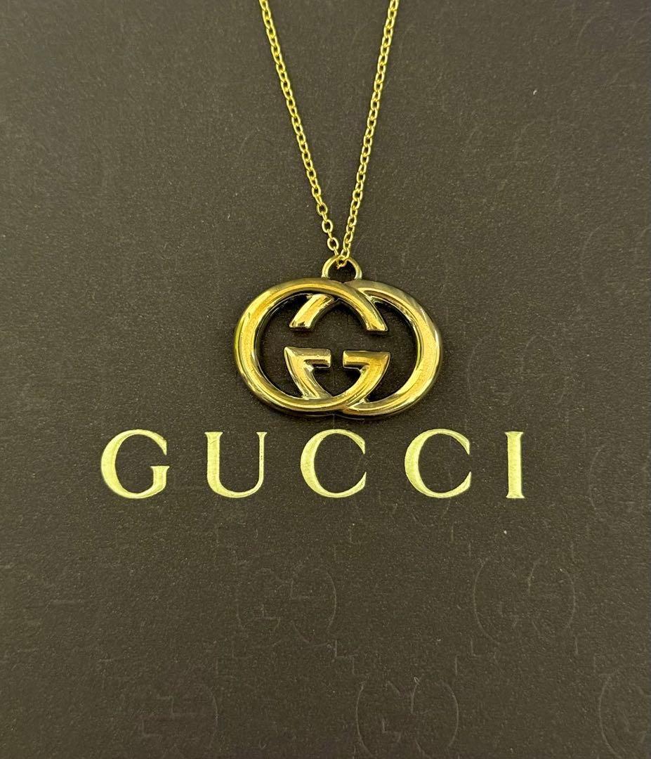 GUCCI Necklace Pendant GG logo charm Gold Men Accessory Authentic