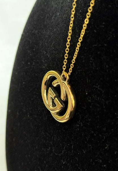 GUCCI Necklace Pendant GG logo charm Gold Men Accessory Authentic