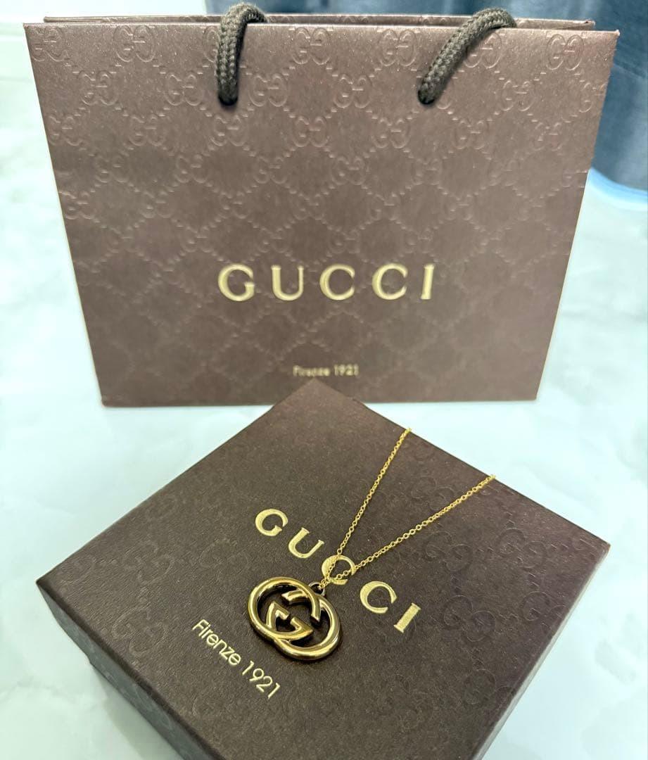 GUCCI Necklace Pendant GG logo charm Gold Men Accessory Authentic