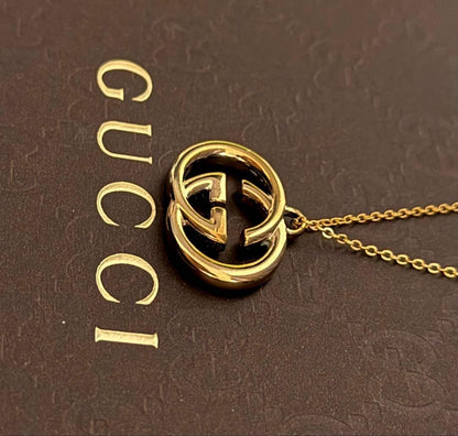 GUCCI Necklace Pendant GG logo charm Gold Men Accessory Authentic