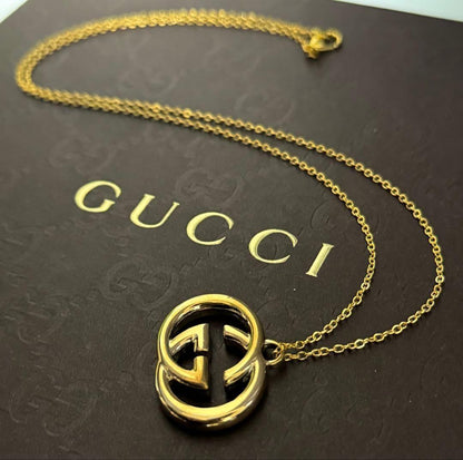 GUCCI Necklace Pendant GG logo charm Gold Men Accessory Authentic