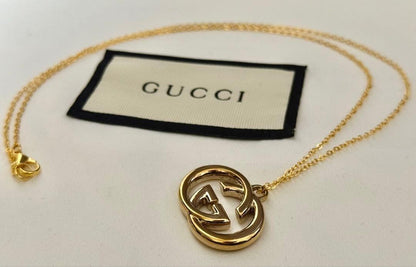 GUCCI Necklace Pendant GG logo charm Gold Men Accessory Authentic