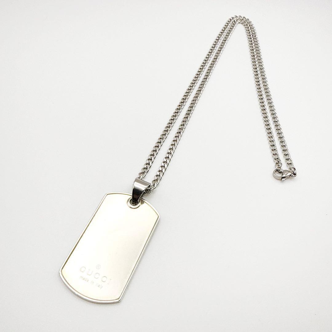 GUCCI Necklace Pendant plate Silver Men's Accessory Authentic