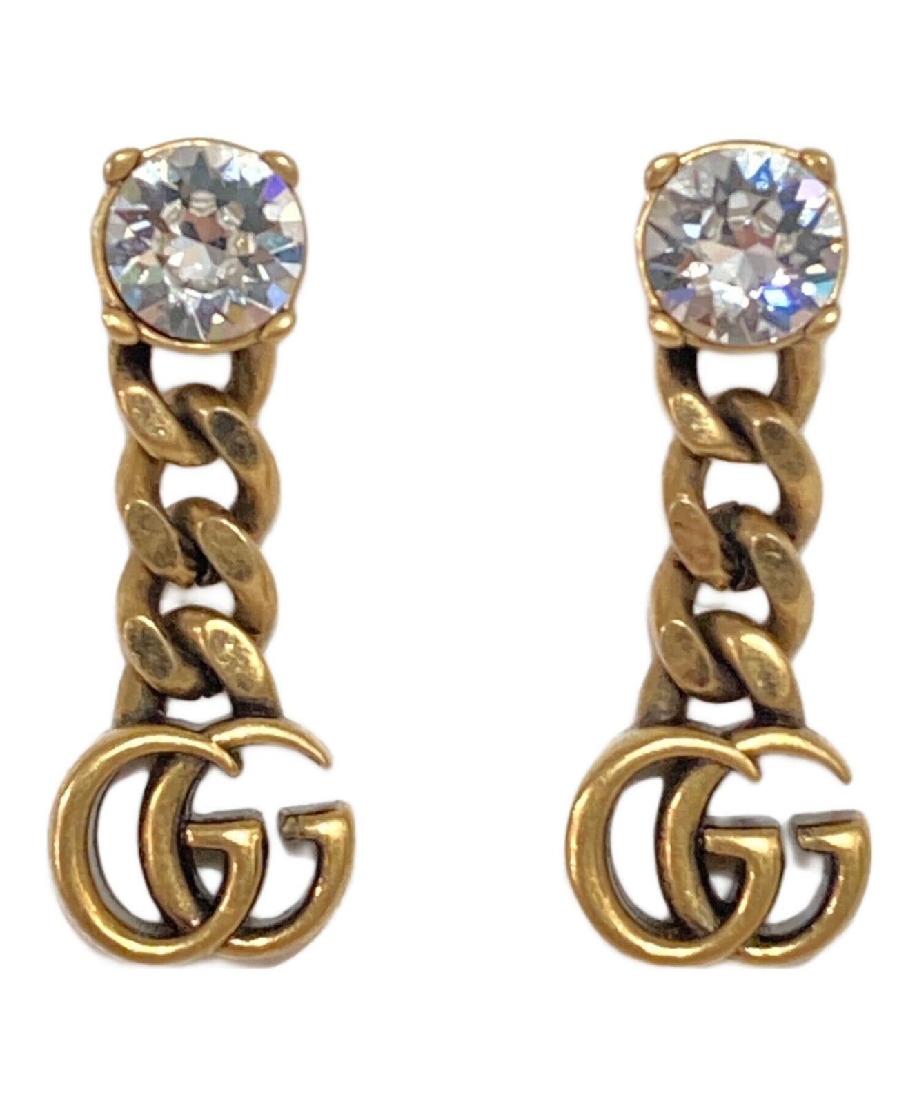 GUCCI Earrings Clear Stone GG Gold Women Accessory Authentic