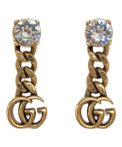 GUCCI Earrings Clear Stone GG Gold Women Accessory Authentic