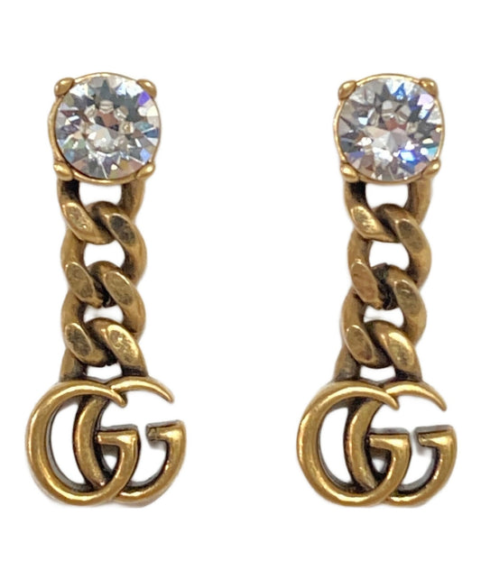 GUCCI Earrings Clear Stone GG Gold Women Accessory Authentic