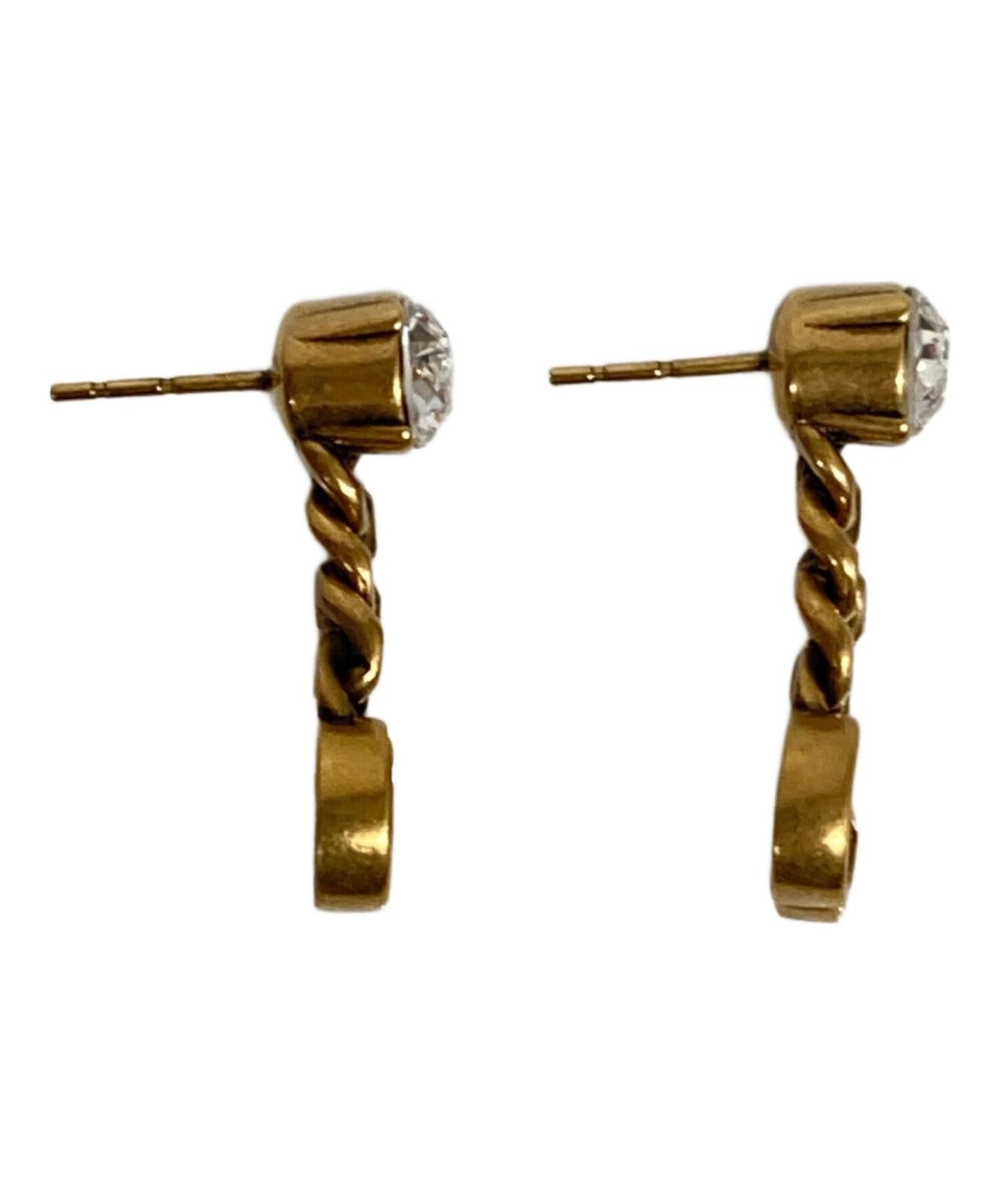 GUCCI Earrings Clear Stone GG Gold Women Accessory Authentic