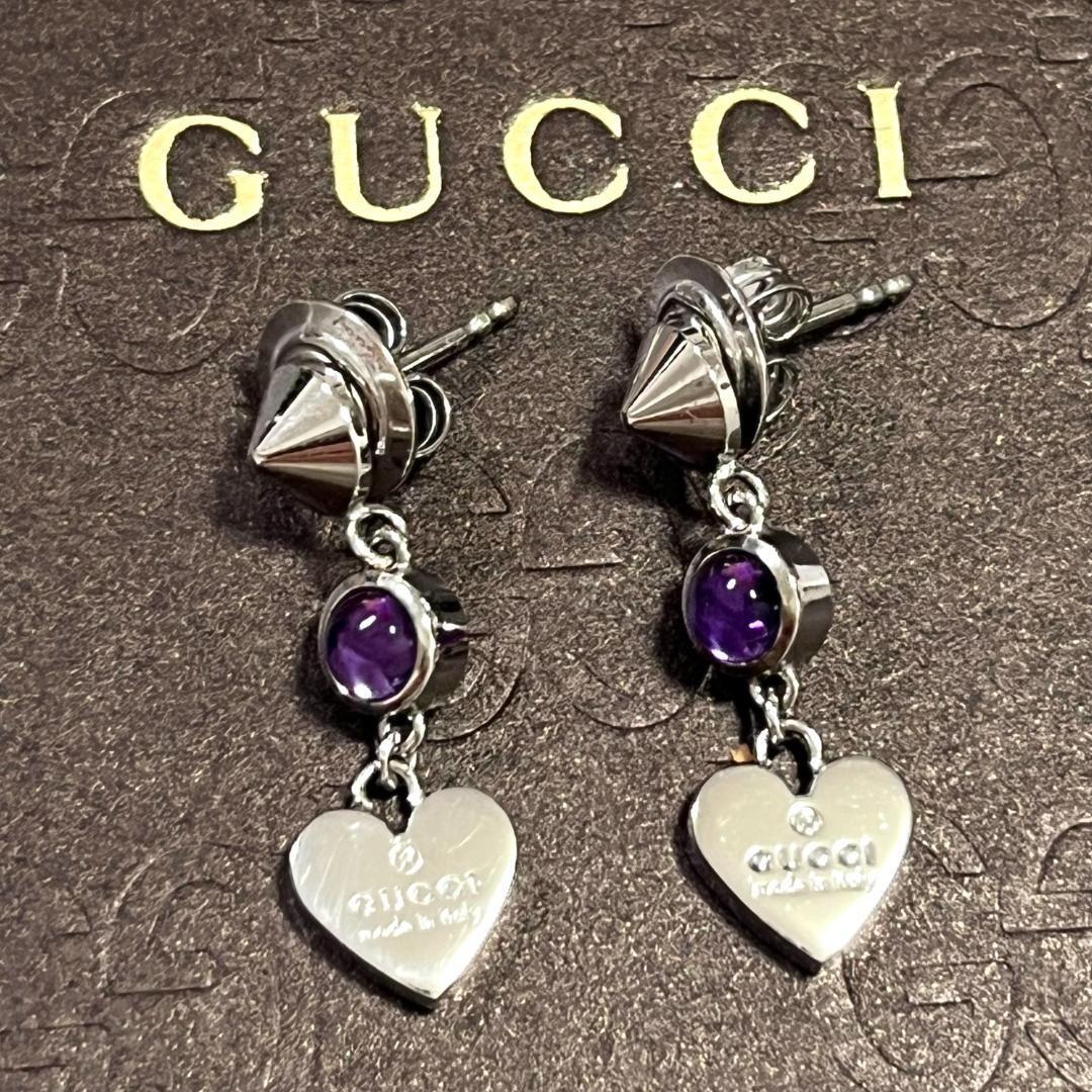 GUCCI Earrings Heart amethyst Silver 925 Women Accessory Authentic