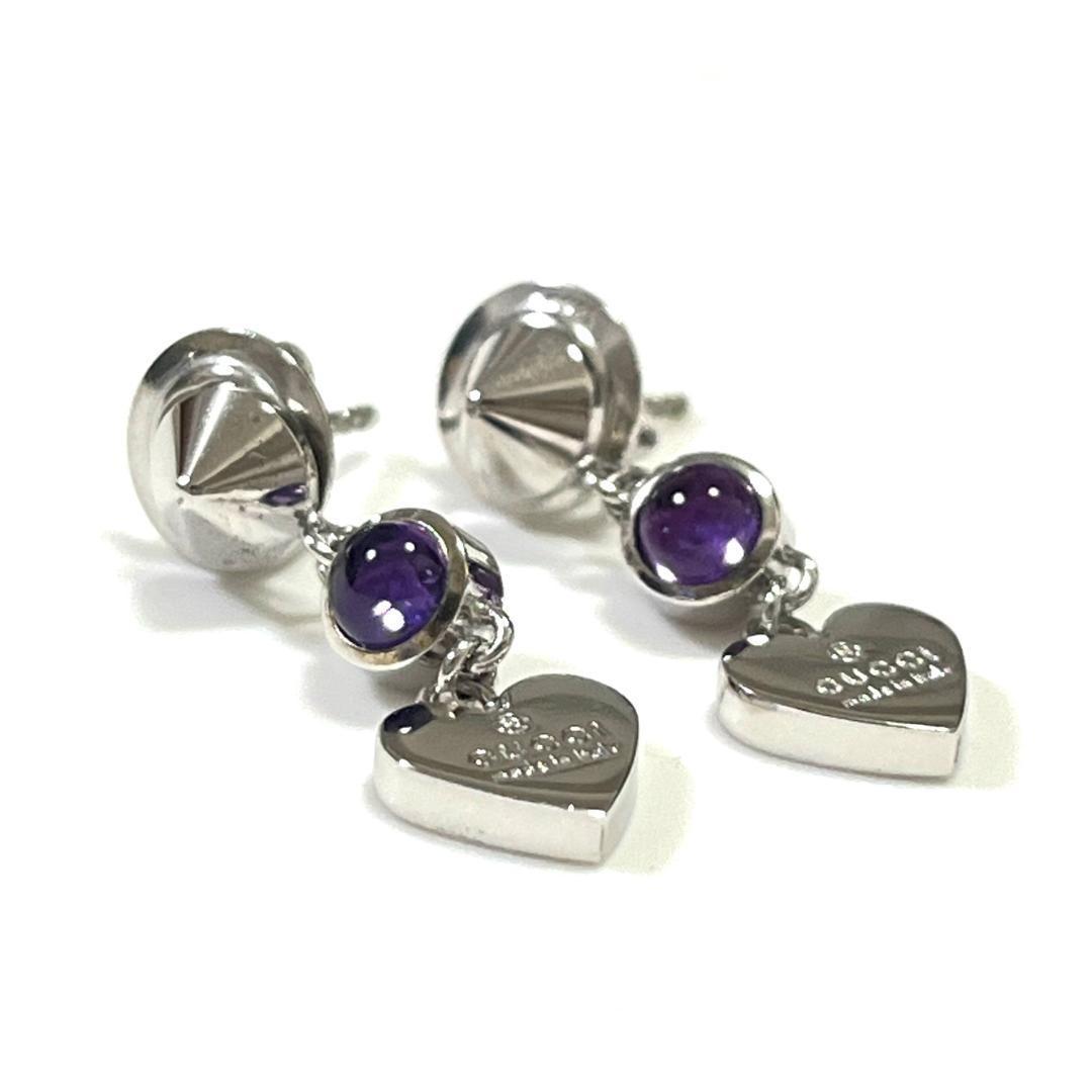 GUCCI Earrings Heart amethyst Silver 925 Women Accessory Authentic