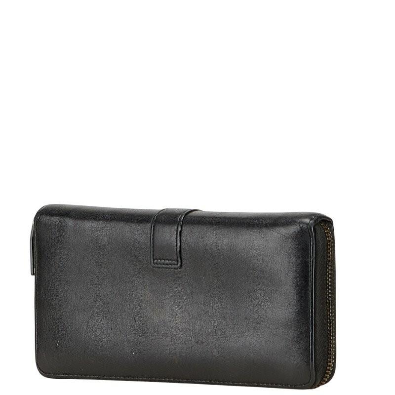 Saint Laurent Round Zip Long Wallet Purse YSL Cassandra Leather Black Auth