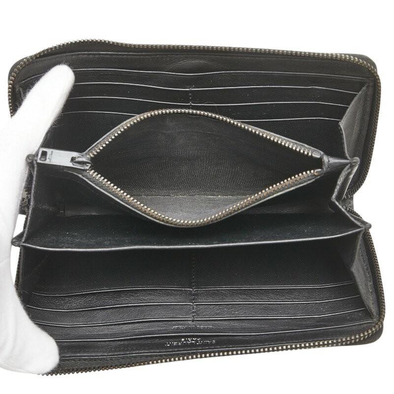 Saint Laurent Round Zip Long Wallet Purse YSL Cassandra Leather Black Auth
