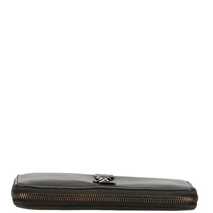 Saint Laurent Round Zip Long Wallet Purse YSL Cassandra Leather Black Auth