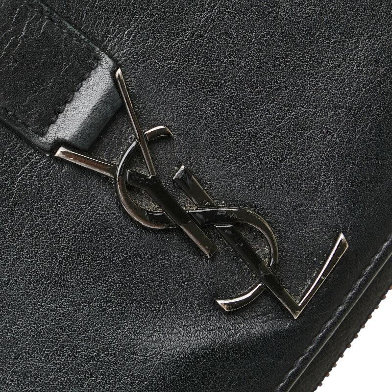 Saint Laurent Round Zip Long Wallet Purse YSL Cassandra Leather Black Auth