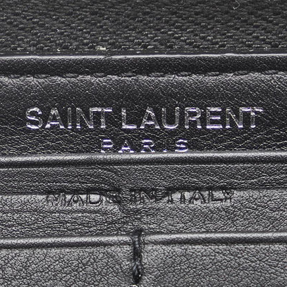 Saint Laurent Round Zip Long Wallet Purse YSL Cassandra Leather Black Auth
