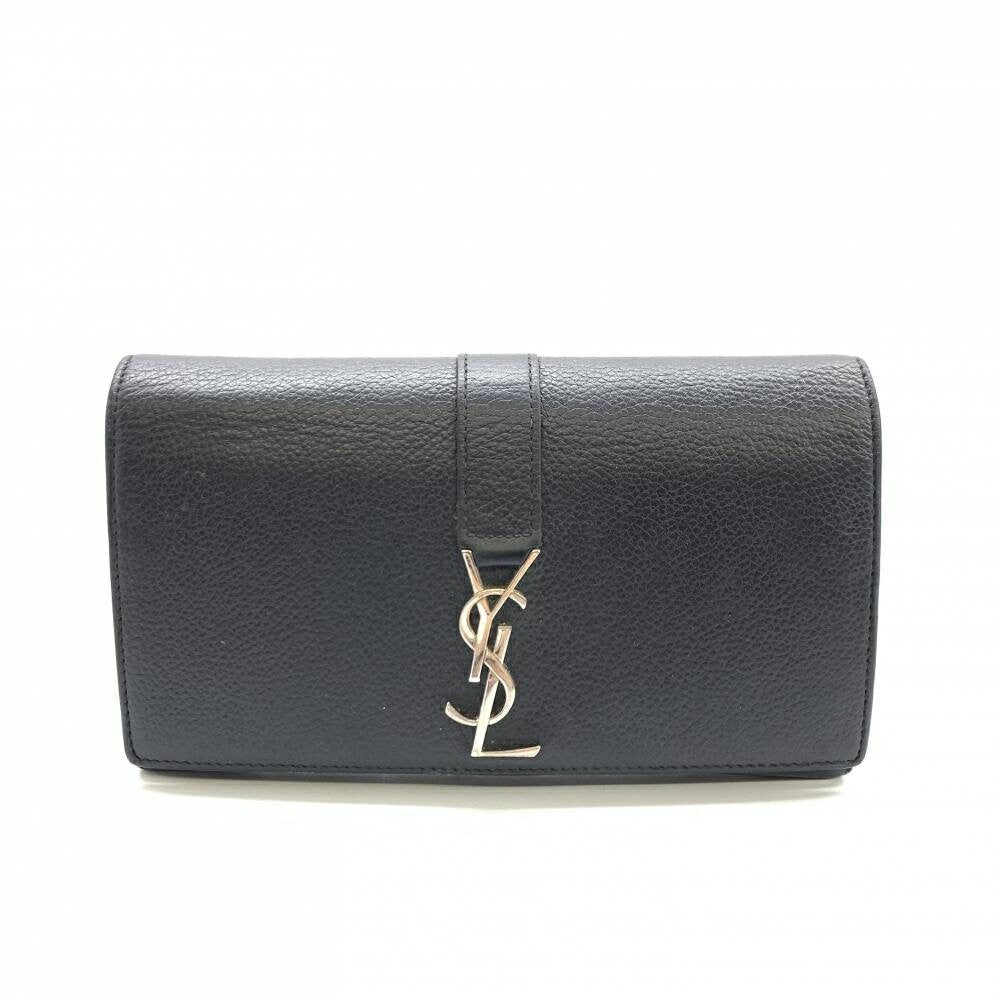 Saint Laurent Flap Wallet Long Purse YSL Cassandra Leather Black Authentic