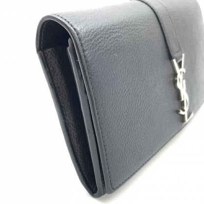 Saint Laurent Flap Wallet Long Purse YSL Cassandra Leather Black Authentic