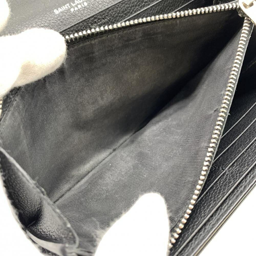 Saint Laurent Flap Wallet Long Purse YSL Cassandra Leather Black Authentic