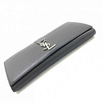 Saint Laurent Flap Wallet Long Purse YSL Cassandra Leather Black Authentic
