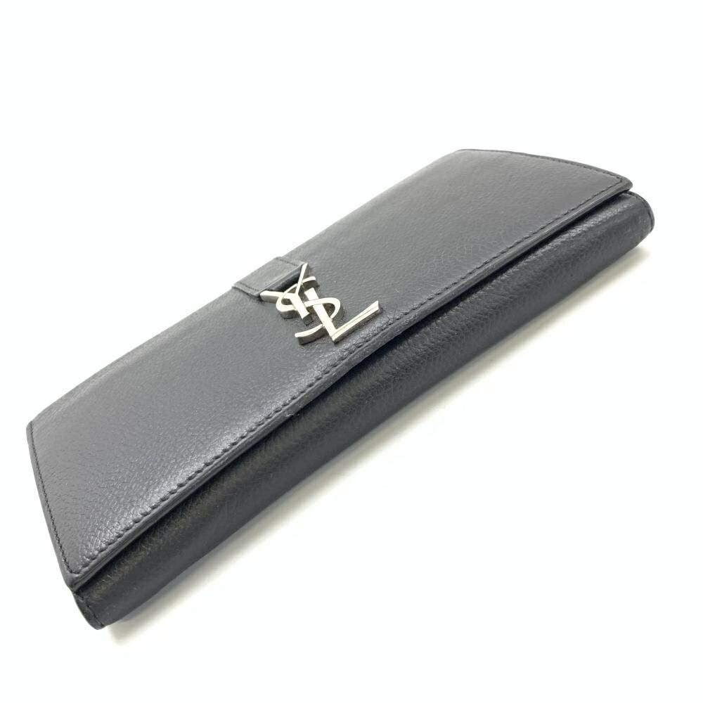 Saint Laurent Flap Wallet Long Purse YSL Cassandra Leather Black Authentic