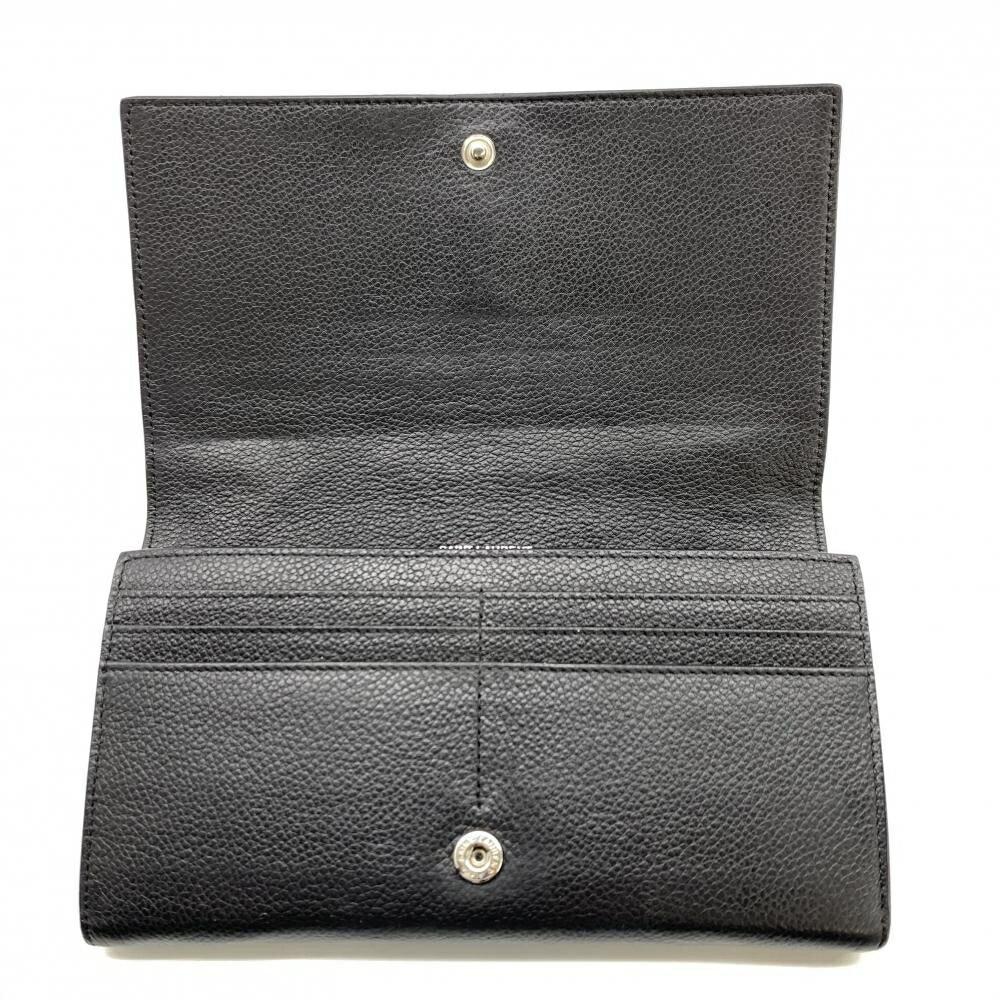 Saint Laurent Flap Wallet Long Purse YSL Cassandra Leather Black Authentic