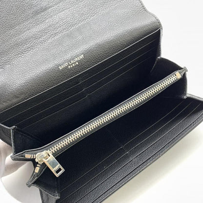 Saint Laurent Flap Wallet Long Purse YSL Cassandra Leather Black Authentic