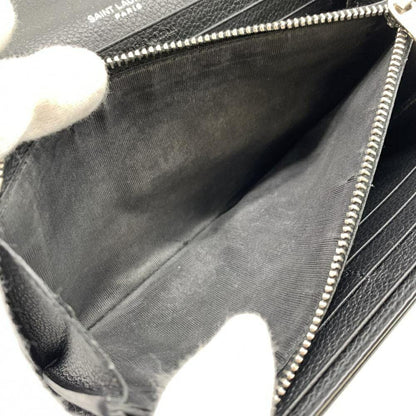 Saint Laurent Flap Wallet Long Purse YSL Cassandra Leather Black Authentic