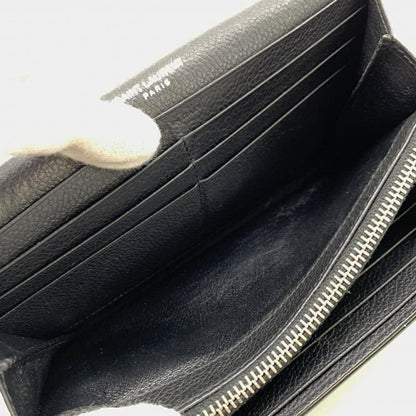 Saint Laurent Flap Wallet Long Purse YSL Cassandra Leather Black Authentic