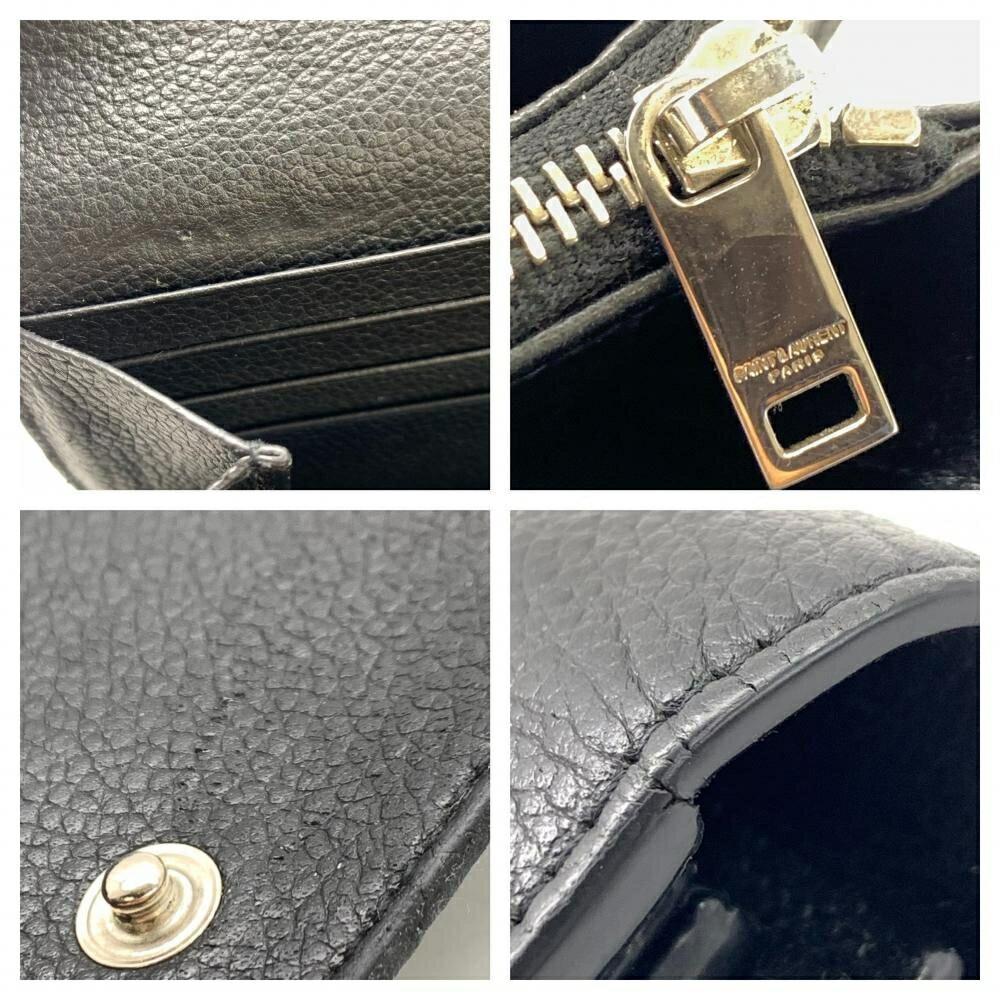 Saint Laurent Flap Wallet Long Purse YSL Cassandra Leather Black Authentic