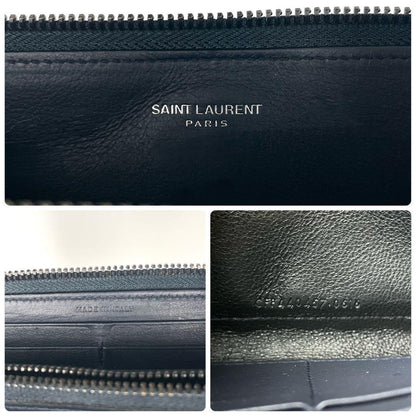 Saint Laurent Flap Wallet Long Purse YSL Cassandra Leather Dark Navy Authentic