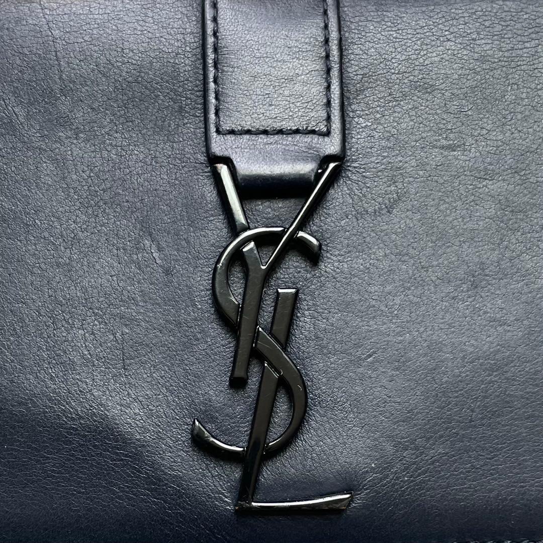 Saint Laurent Flap Wallet Long Purse YSL Cassandra Leather Dark Navy Authentic