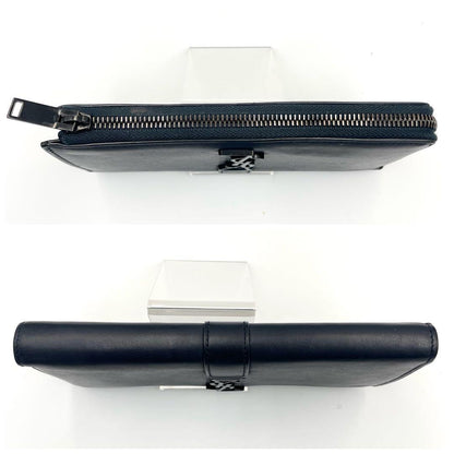 Saint Laurent Flap Wallet Long Purse YSL Cassandra Leather Dark Navy Authentic