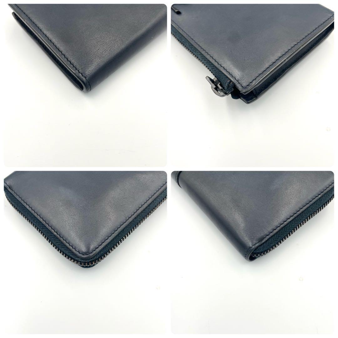 Saint Laurent Flap Wallet Long Purse YSL Cassandra Leather Dark Navy Authentic