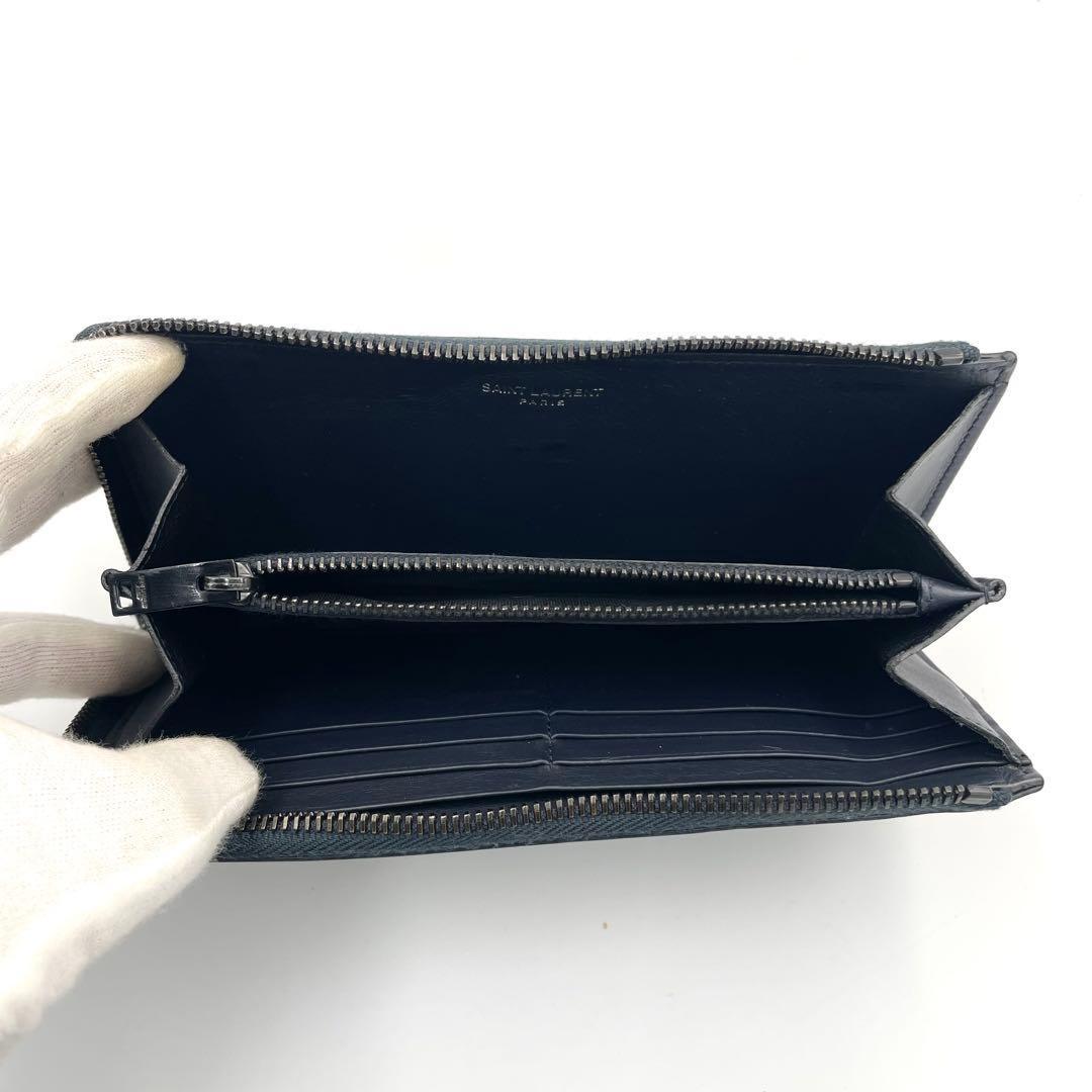Saint Laurent Flap Wallet Long Purse YSL Cassandra Leather Dark Navy Authentic