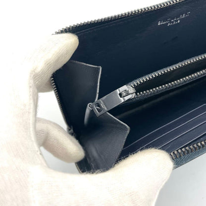 Saint Laurent Flap Wallet Long Purse YSL Cassandra Leather Dark Navy Authentic