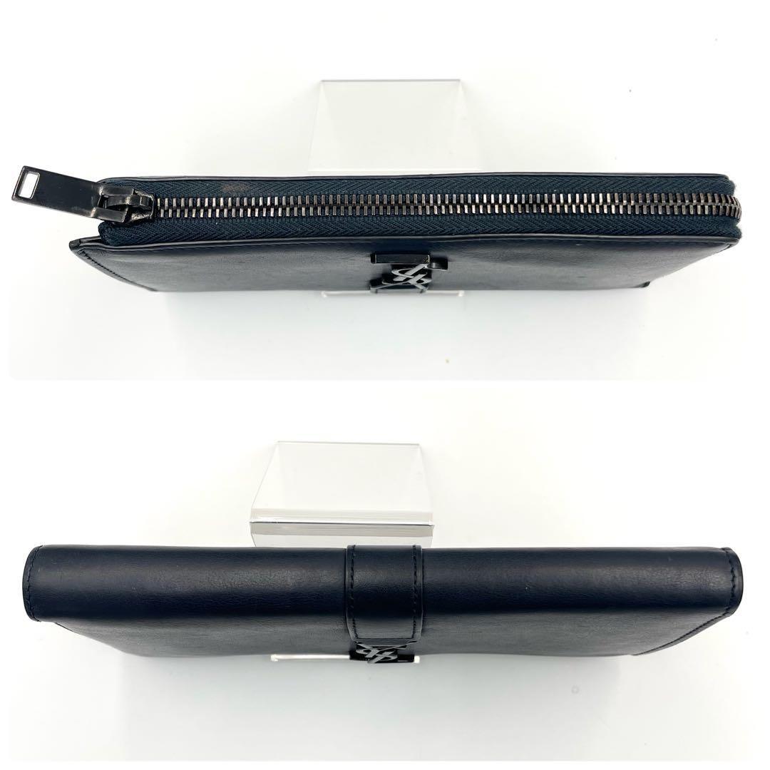 Saint Laurent Flap Wallet Long Purse YSL Cassandra Leather Dark Navy Authentic