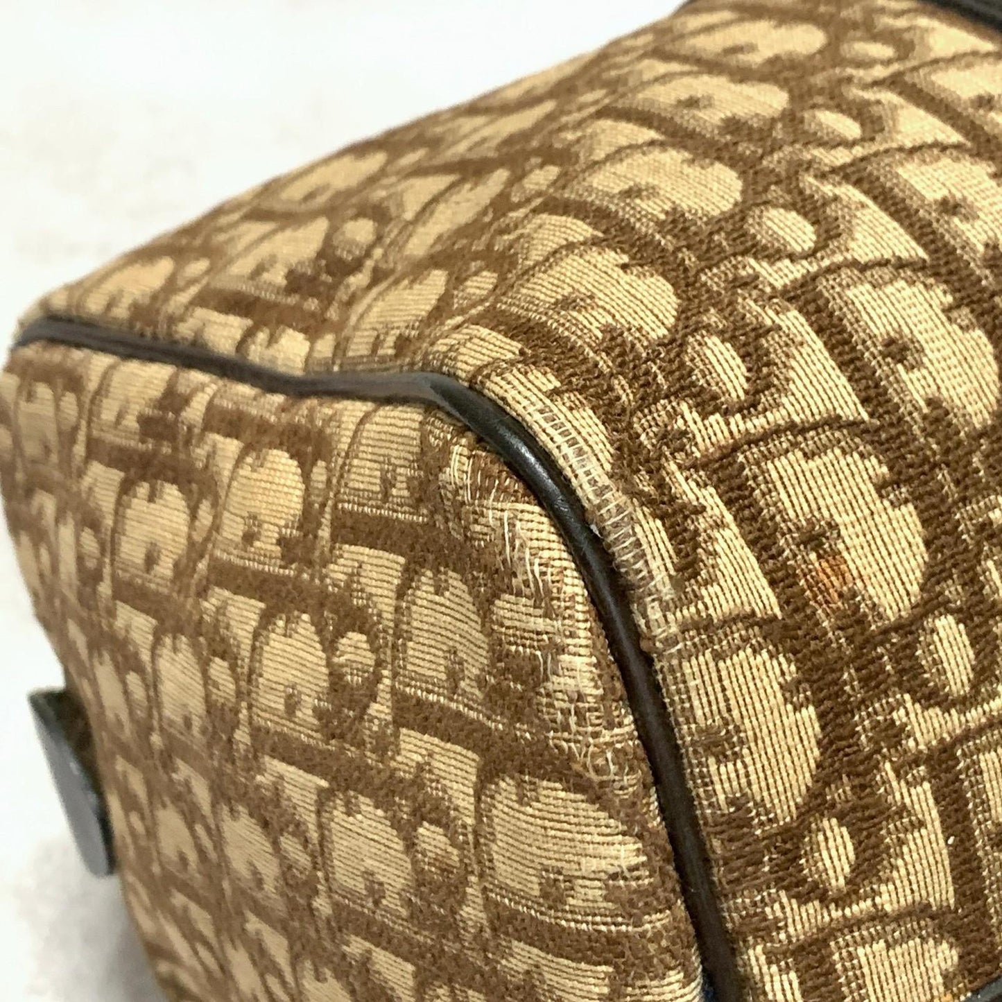 Christian Dior Boston Bag Trotter Handbag Purse Brown Canvas Leather Authentic