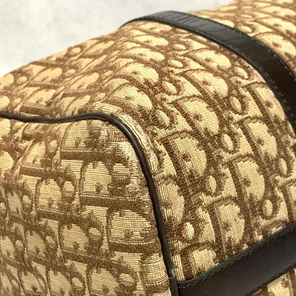 Christian Dior Boston Bag Trotter Handbag Purse Brown Canvas Leather Authentic