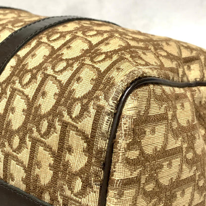 Christian Dior Boston Bag Trotter Handbag Purse Brown Canvas Leather Authentic